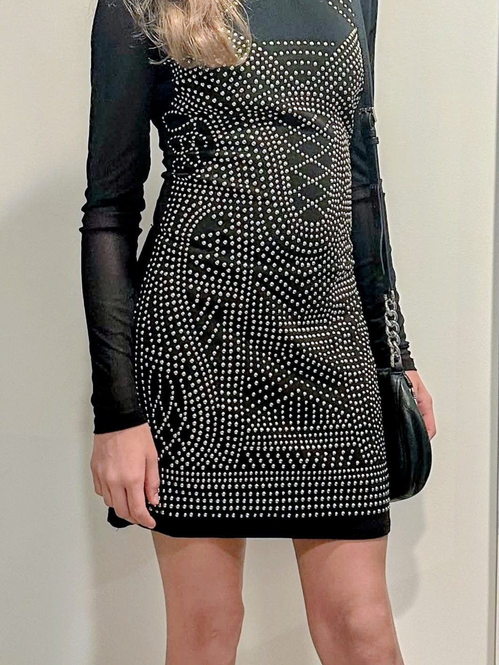 Black Long-sleeved Studded Dress